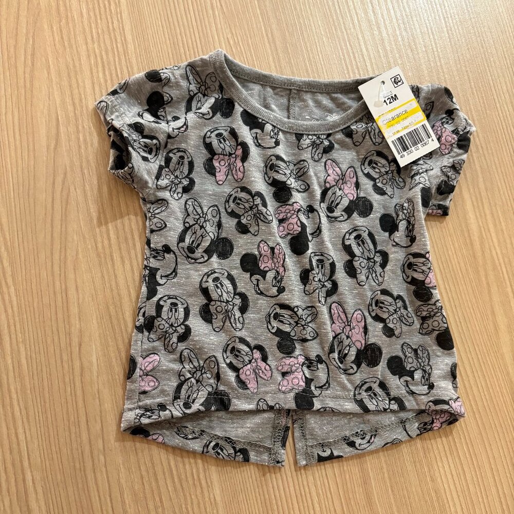Disney Minnie Mouse T Shirt 12 Month Gray All Over Print NWT NEW Polyester Blend
